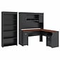 Bush Furniture Fairview 60" W L Shaped Desk with Hutch and 5 Shelf Bookcase Bundle, Antique Black (FV005AB)