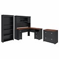 Bush Furniture Fairview 60 W L Shaped Desk with Hutch, Bookcase and Lateral File Cabinet Bundle, An
