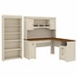 Bush Furniture Fairview 60" W L Shaped Desk with Hutch and 5 Shelf Bookcase Bundle, Antique White (FV005AW)
