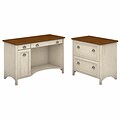 Bush Furniture Fairview 48W Computer Desk with 2 Drawer Lateral File Cabinet, Antique White and Tea Maple (STF007AW)