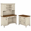 Bush Furniture Fairview 48W Computer Desk with Hutch and 2 Drawer Lateral File Cabinet, Antique White and Tea Maple (STF006AW)