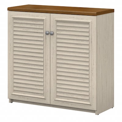 Bush Furniture Fairview Small Storage Cabinet with Doors, Antique White/Tea Maple (WC53296-03)