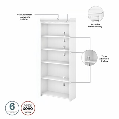 Bush Furniture Fairview 60"W L Shaped Desk with Lateral File Cabinet and 5 Shelf Bookcase, Shiplap Gray/Pure White (FV008G2W)