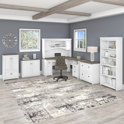 Bush Furniture Fairview 60"W L Shaped Desk with Drawers and Storage Cabinet, Shiplap Gray/Pure White (WC53630-03K)