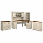 Bush Furniture Fairview 60"W L Shaped Desk with Hutch, File Cabinet, Bookcase and Storage, Antique White/Tea Maple (FV013AW)
