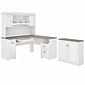 Bush Furniture Fairview 60" L-Shaped Desk with Hutch and Small Storage Cabinet, Shiplap Gray/Pure White (FV012G2W)