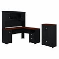 Bush Furniture Fairview 60W L Shaped Desk with Hutch and Storage Cabinet w/ File Drw, Antique Black