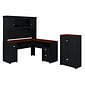 Bush Furniture Fairview 60"W L Shaped Desk with Hutch and Storage Cabinet w/ File Drw, Antique Black/Hansen Cherry (FV010AB)