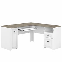 Bush Furniture Fairview 60W L Shaped Desk with Drawers and Storage Cabinet, Shiplap Gray/Pure White