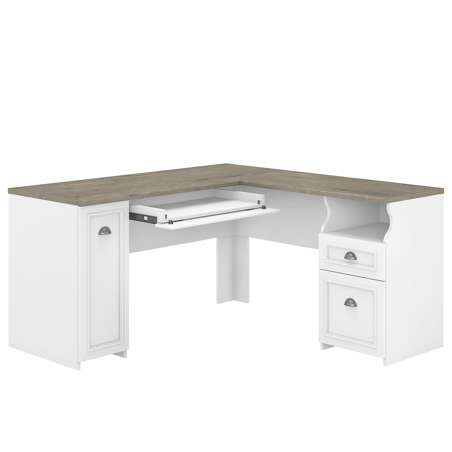 Bush Furniture Fairview 60W L Shaped Desk with Drawers and Storage Cabinet, Shiplap Gray/Pure White (WC53630-03K)