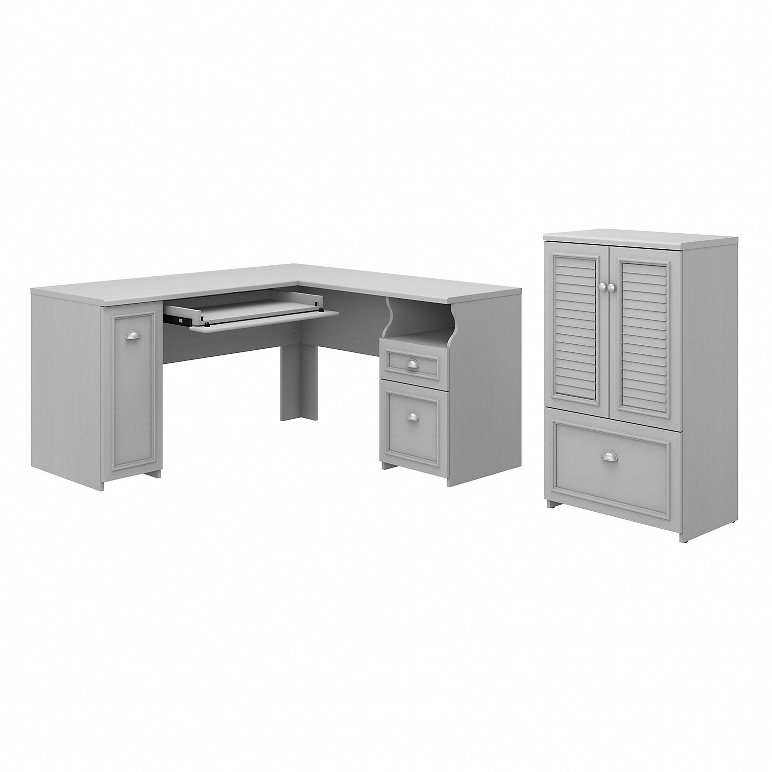 Bush Furniture Fairview 60W L Shaped Desk and 2 Door Storage Cabinet with File Drawer, Cape Cod Gray (FV009CG)