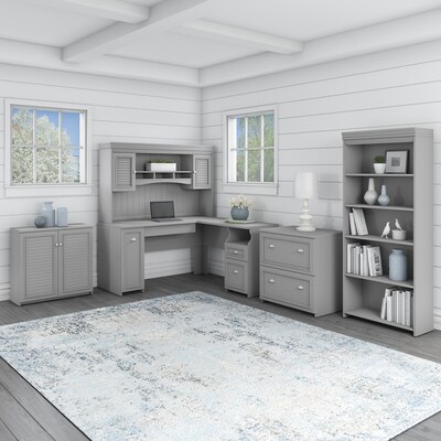Bush Furniture Fairview 60" L-Shaped Desk with Hutch, File Cabinet, Bookcase and Storage, Cape Cod Gray (FV013CG)