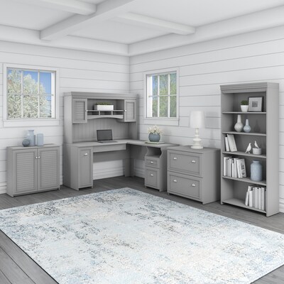 Bush Furniture Fairview 60W L Shaped Desk with Hutch, File Cabinet, Bookcase and Storage, Cape Cod