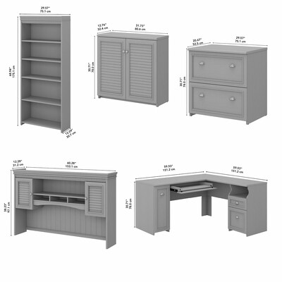 Bush Furniture Fairview 60" L-Shaped Desk with Hutch, File Cabinet, Bookcase and Storage, Cape Cod Gray (FV013CG)
