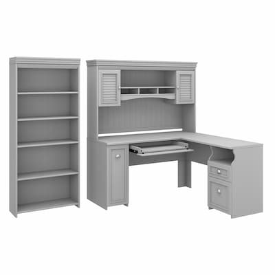 Bush Furniture Fairview 60"W L Shaped Desk with Hutch and 5 Shelf Bookcase, Cape Cod Gray (FV005CG)