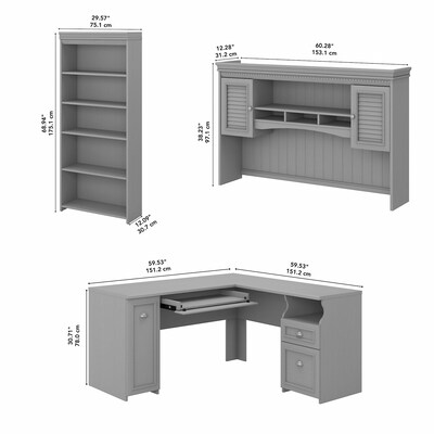 Bush Furniture Fairview 60"W L Shaped Desk with Hutch and 5 Shelf Bookcase, Cape Cod Gray (FV005CG)