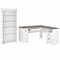 Bush Furniture Fairview 60 L-Shaped Desk with 5-Shelf Bookcase, Shiplap Gray/Pure White (FV007G2W)
