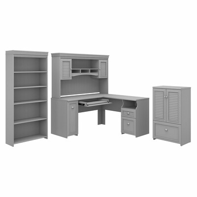 Bush Furniture Fairview 60 L-Shaped Desk with Hutch, 5-Shelf Bookcase and Storage, Cape Cod Gray (F