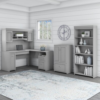 Bush Furniture Fairview 60 L-Shaped Desk with Hutch, 5-Shelf Bookcase and Storage, Cape Cod Gray (F