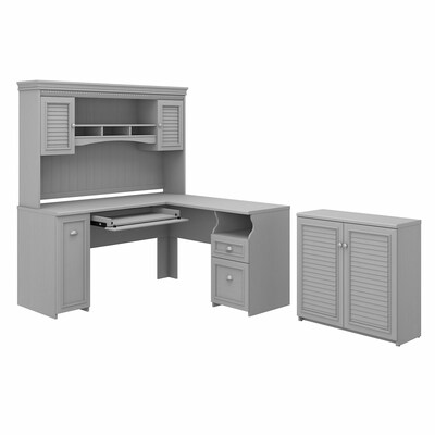 Bush Furniture Fairview 60" L-Shaped Desk with Hutch and Small Storage Cabinet, Cape Cod Gray (FV012CG)