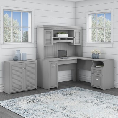 Bush Furniture Fairview 60" L-Shaped Desk with Hutch and Small Storage Cabinet, Cape Cod Gray (FV012CG)