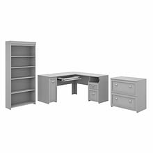 Bush Furniture Fairview 60W L Shaped Desk with Lateral File Cabinet and 5 Shelf Bookcase, Cape Cod