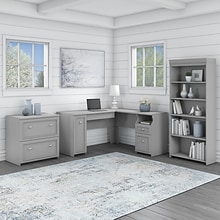 Bush Furniture Fairview 60W L Shaped Desk with Lateral File Cabinet and 5 Shelf Bookcase, Cape Cod
