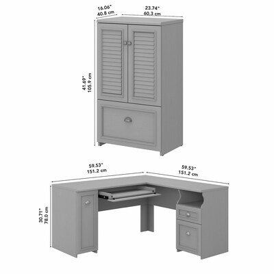 Bush Furniture Fairview 60" L-Shaped Desk with 2-Door Storage Cabinet with File Drawer, Cape Cod Gray (FV009CG)
