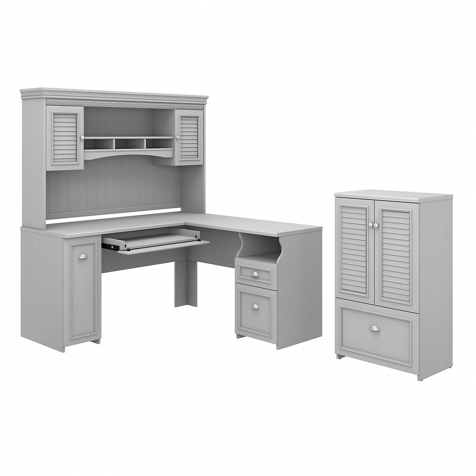 Bush Furniture Fairview 60W L Shaped Desk with Hutch and Storage Cabinet w/ File Drw, Cape Cod Gray (FV010CG)