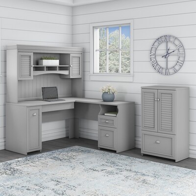 Bush Furniture Fairview 60"W L Shaped Desk with Hutch and Storage Cabinet w/ File Drw, Cape Cod Gray (FV010CG)