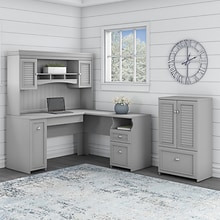 Bush Furniture Fairview 60W L Shaped Desk with Hutch and Storage Cabinet w/ File Drw, Cape Cod Gray