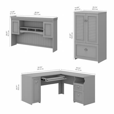 Bush Furniture Fairview 60"W L Shaped Desk with Hutch and Storage Cabinet w/ File Drw, Cape Cod Gray (FV010CG)