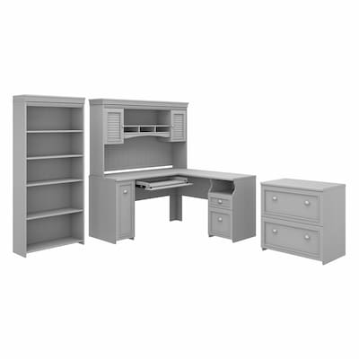 Bush Furniture Fairview 60"W L Shaped Desk with Hutch, Lateral File Cabinet and 5 Shelf Bookcase, Cape Cod Gray (FV006CG)