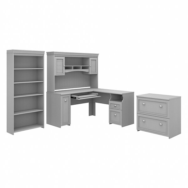 Bush Furniture Fairview 60 L-Shaped Desk with Hutch, File Cabinet, and 5-Shelf Bookcase, Cape Cod Gray (FV006CG)