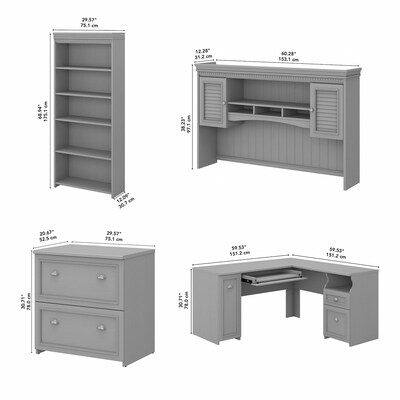 Bush Furniture Fairview 60"W L Shaped Desk with Hutch, Lateral File Cabinet and 5 Shelf Bookcase, Cape Cod Gray (FV006CG)