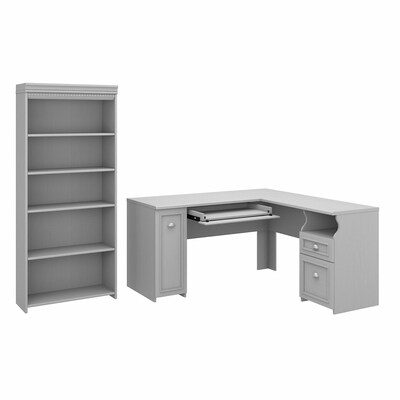Bush Furniture Fairview 60 L-Shaped Desk with 5-Shelf Bookcase, Cape Cod Gray (FV007CG)