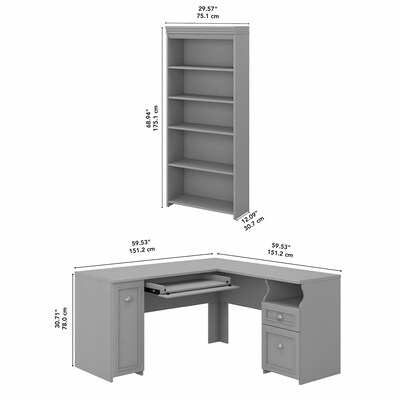 Bush Furniture Fairview 60" L-Shaped Desk with 5-Shelf Bookcase, Cape Cod Gray (FV007CG)