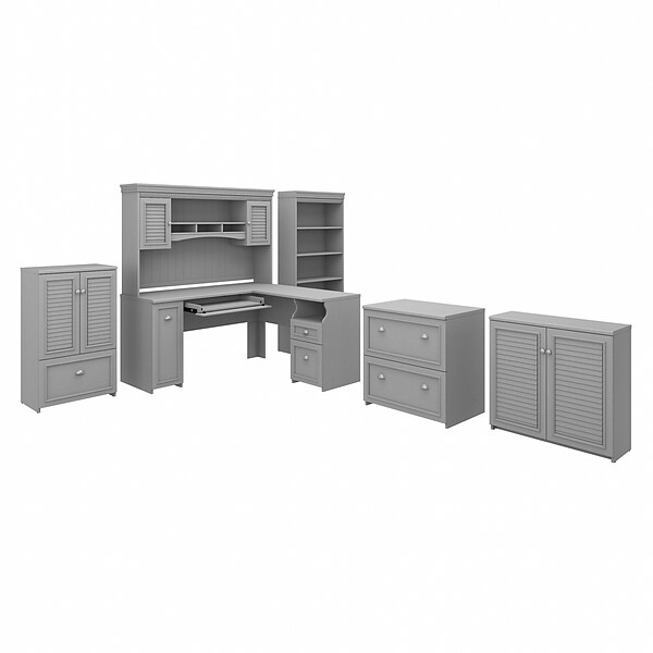 Bush Furniture Fairview 60 L-Shaped Desk with Hutch, Bookcase, Storage, File Cabinets, Cape Cod Gray (FV014CG)