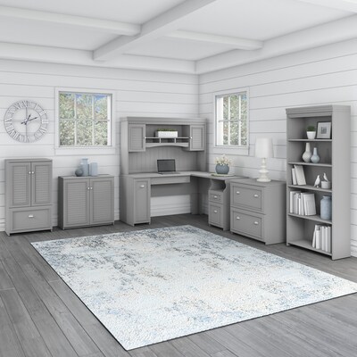 Bush Furniture Fairview 60" L-Shaped Desk with Hutch, Bookcase, Storage, File Cabinets, Cape Cod Gray (FV014CG)