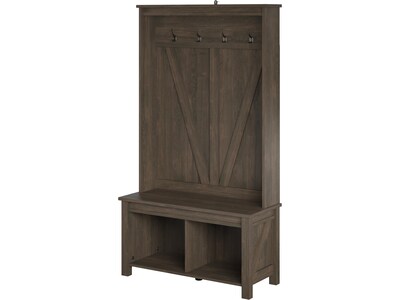 Ameriwood Farmington Entryway Hall Tree with Storage Bench, Weathered Oak (4516213COM)