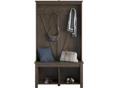 Ameriwood Farmington Entryway Hall Tree with Storage Bench, Weathered Oak (4516213COM)