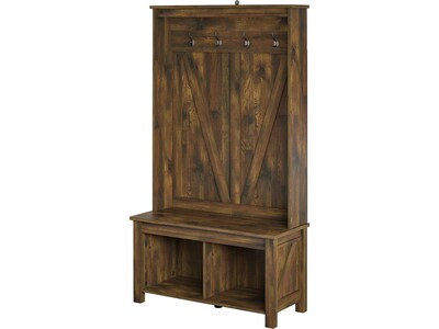 Ameriwood Farmington Entryway Hall Tree with Storage Bench, Rustic (4516215COM)