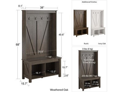 Ameriwood Farmington Entryway Hall Tree with Storage Bench, Rustic (4516215COM)