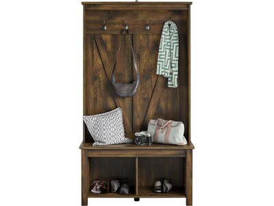 Ameriwood Farmington Entryway Hall Tree with Storage Bench, Rustic (4516215COM)