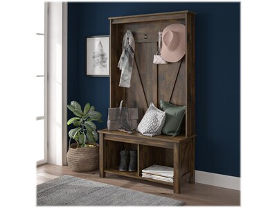 Ameriwood Farmington Entryway Hall Tree with Storage Bench, Rustic (4516215COM)