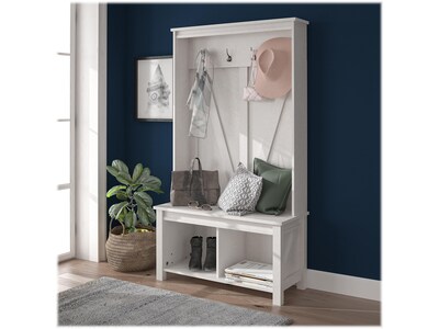 Ameriwood Farmington Entryway Hall Tree with Storage Bench, Ivory Oak (4516213COM)