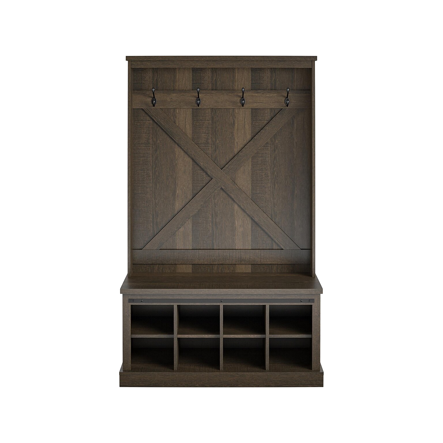 Ameriwood Knox County Entryway Bench with Hall Tree, Brown Oak (1359903COM)