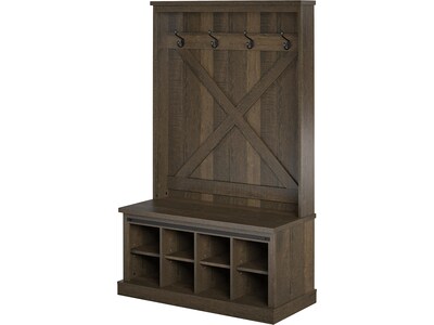 Ameriwood Knox County Entryway Bench with Hall Tree, Brown Oak (1359903COM)