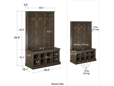 Ameriwood Knox County Entryway Bench with Hall Tree, Brown Oak (1359903COM)