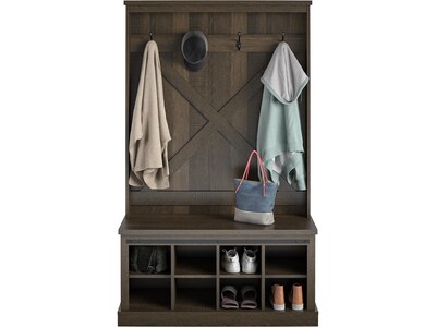 Ameriwood Knox County Entryway Bench with Hall Tree, Brown Oak (1359903COM)